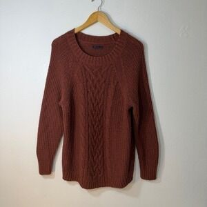 American Eagle Womens Cozy Cable Knit Crewneck Sweater Rust Orange Size M